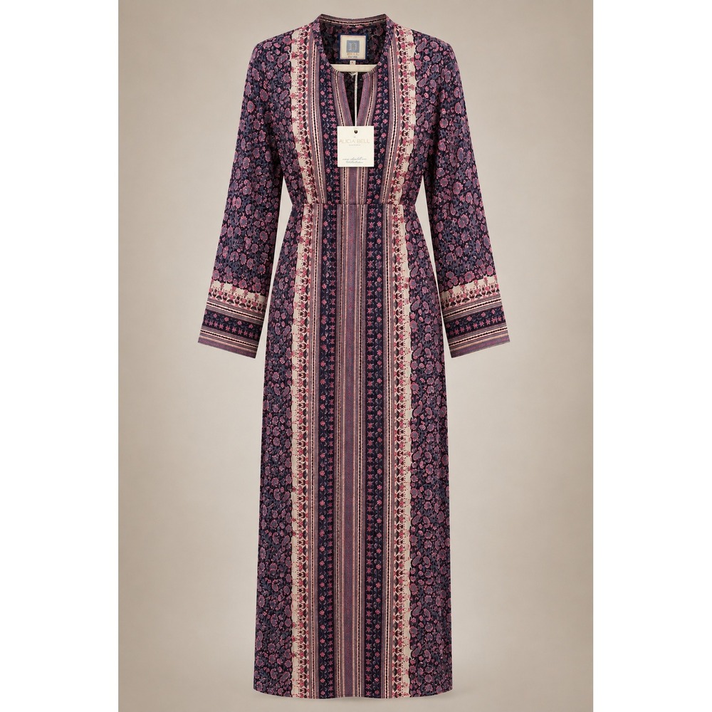 Alicia Bell NWT S Floral Stripe Maxi Dress Boho Metallic Lurex Ethereal Luxe